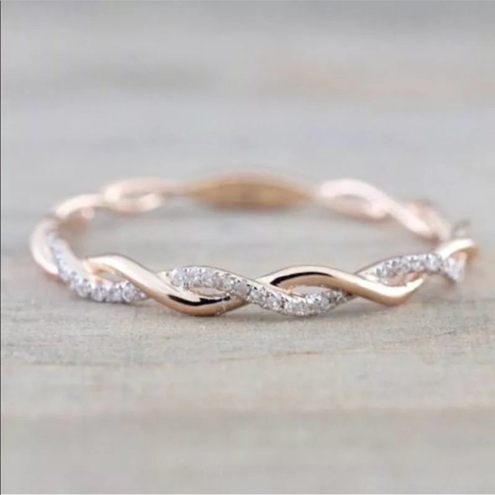 14K Gold Plated Twisted Ring stacking | Band - Picture 2 of 8